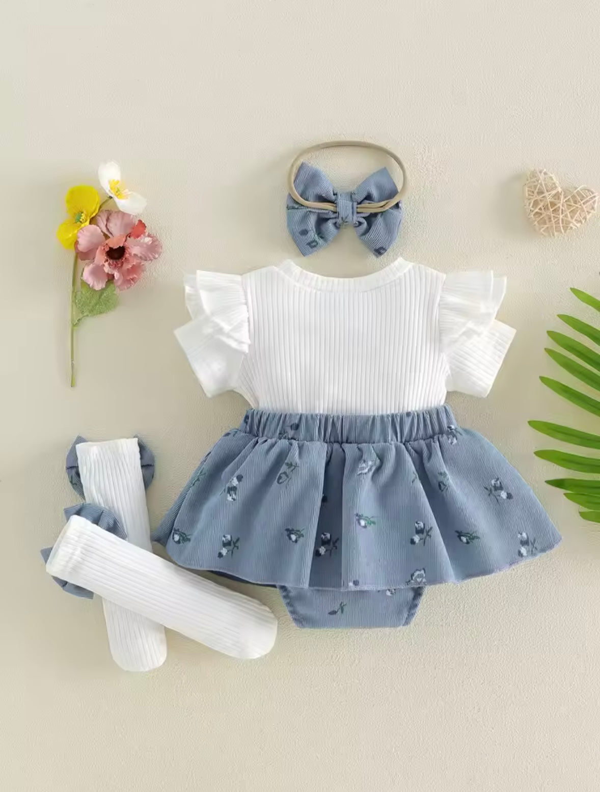 Baby Toddler Romper Skirt with Matching Socks & Headband Set. 3 Colours 3M-12M