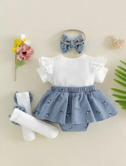 Baby Toddler Romper Skirt with Matching Socks & Headband Set. 3 Colours 3M-12M
