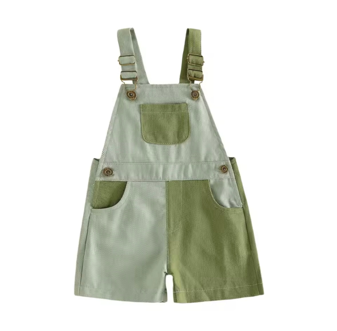 Kids Unisex Patchwork Dungaree Shorts. 6 Colours 12M-4Y