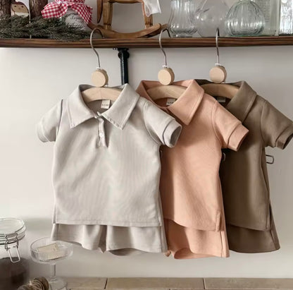 Kids Casual Solid Colour Polo Shirt & Matching Shorts Set. 3 Colours 6M-3Y