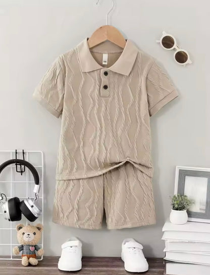 Kids Boys Solid Coloured Patterned Polo Shirt & Shorts Set. 3-10Y