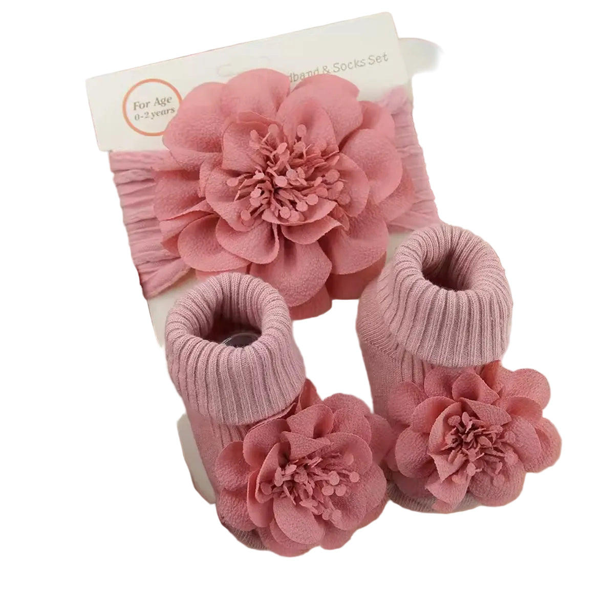 Baby Girls Flower Headband & Non Slip Socks Set. 3 Colours 0-12M
