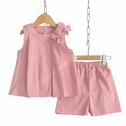 Kids Girls Lightweight Pleated Vest Top & Shorts Set. 5 Colours 3-7Y