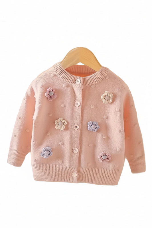 Kids Girls Lightweight Knitted Embroidered Flower Cardigan. 2 Colours 2-10Y