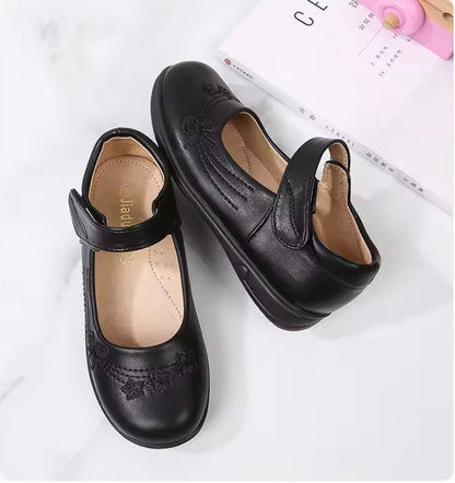 Kids Girls Black Velcro Strap School Shoes. 2 Variations Uk Junior Size 10-4