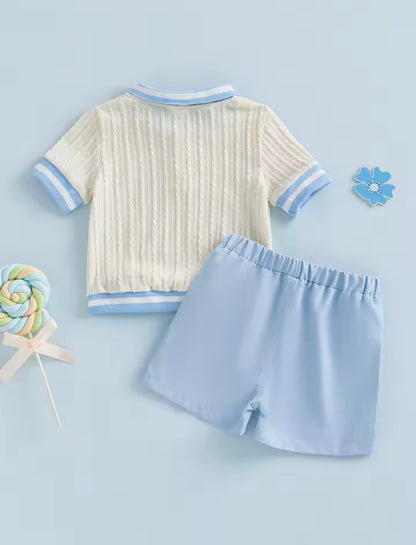 Kids Boys Cable Knit Collared Top & Shorts Set. 2 Colours 6M-4Y.