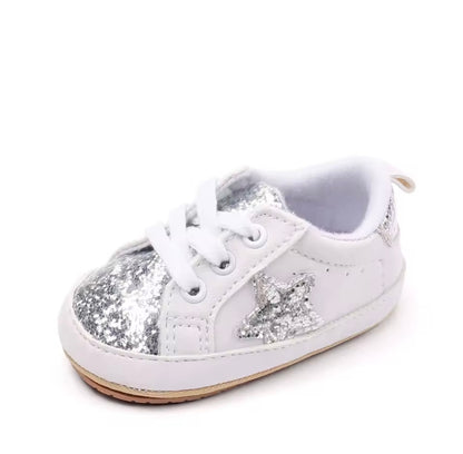 Baby Toddler Lace Up Slip On Glitter Sports Shoes. 4 Colours 0M-18M