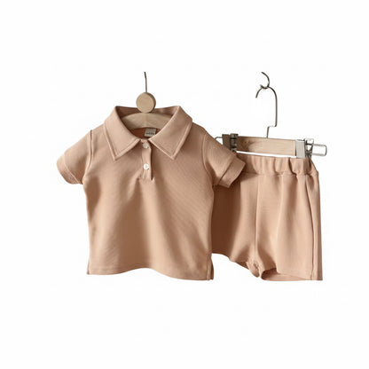 Kids Casual Solid Colour Polo Shirt & Matching Shorts Set. 3 Colours 6M-3Y