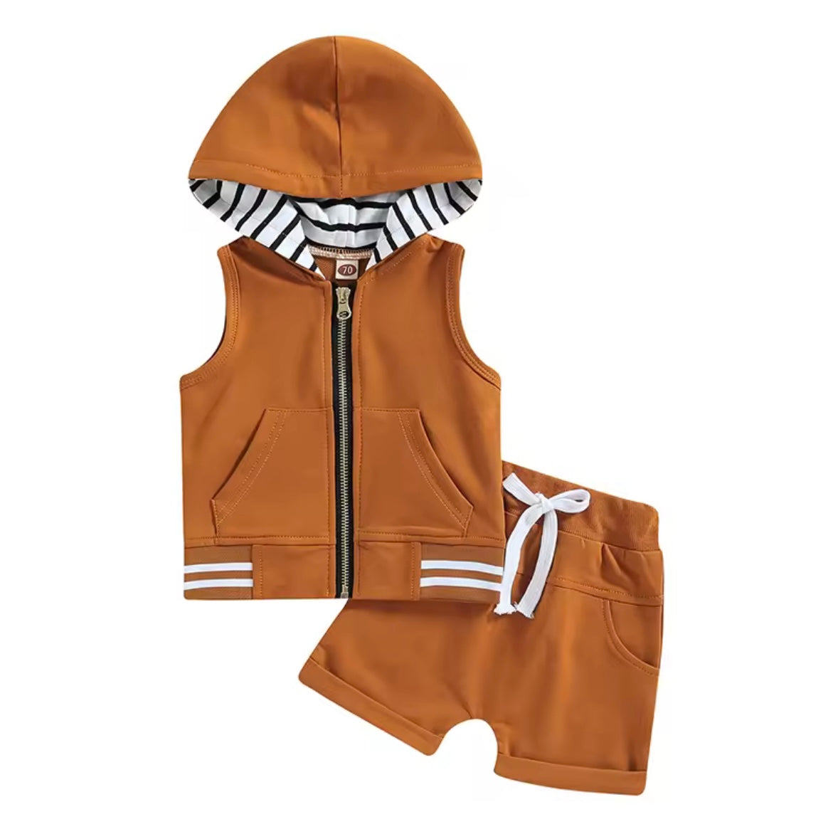 Kids Boys Lightweight Sleeveless Hooded Zipper & Shorts Set. 4 Colours 3M-3Y