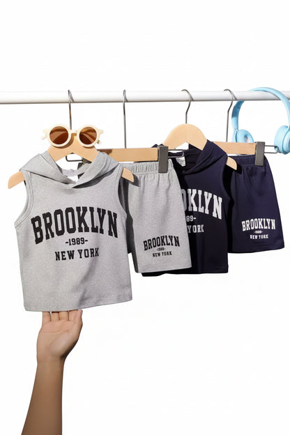 Kids Casual Hooded Sports Vest Top & Shorts 4 pcs Mix & Match Set. 2 Colours 6M-3Y