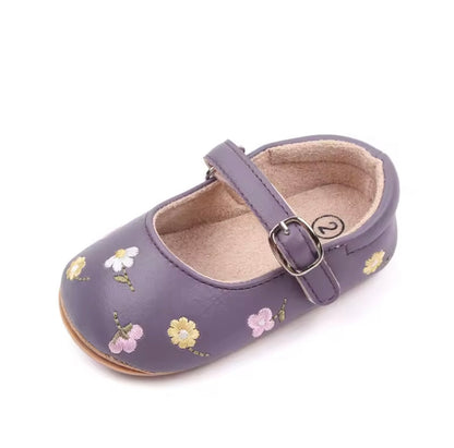 Baby Toddler Leather Flower Embroidery Anti-Slip Shoes. 3 Colours. 0-18M