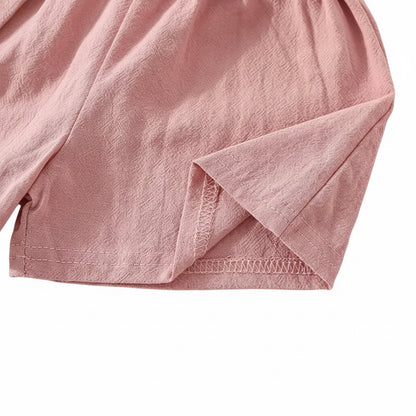 Baby Toddler Girls Sleeveless Cotton Shirt & Linen Shorts Set. 2 Colours 9M-3Y