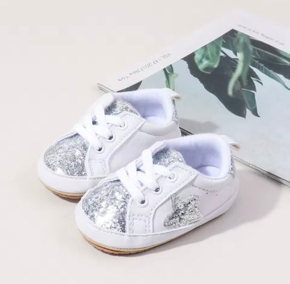 Baby Toddler Lace Up Slip On Glitter Sports Shoes. 4 Colours 0M-18M