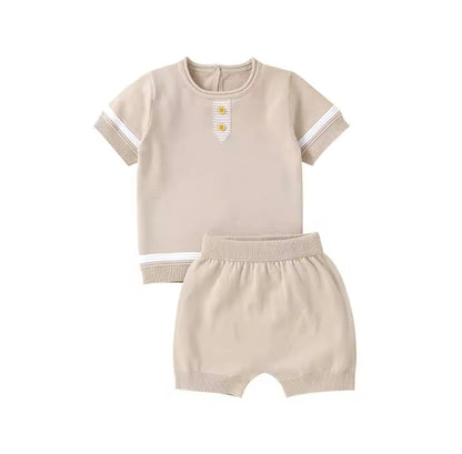 Baby Toddler Short Sleeve Knitted Top & Shorts Set. 3 Colours 3-18M