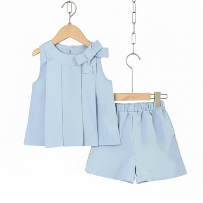 Kids Girls Lightweight Pleated Vest Top & Shorts Set. 5 Colours 3-7Y