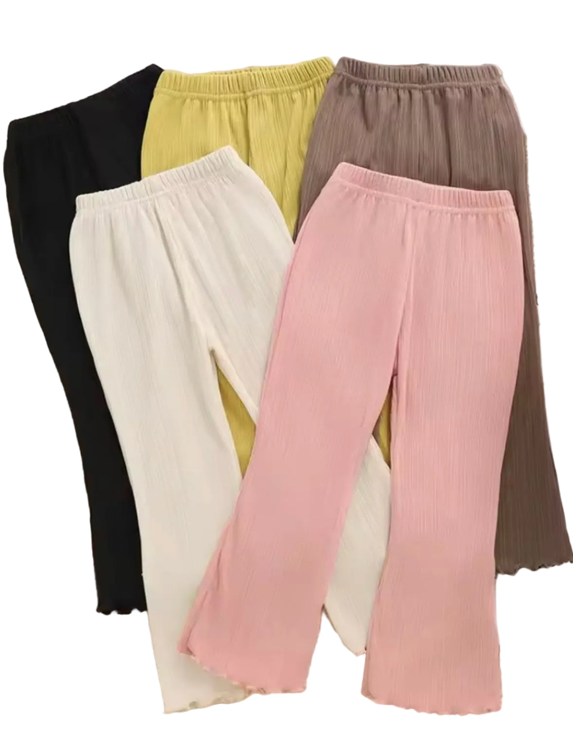 Kids Girls Casual Ribbed Loose Fit Flare Trousers. 5 Colours 12M-10Y