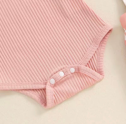 Baby Toddler Girls Ribbed Romper & Dungaree Shorts Set. 3 Colours 3M-18M