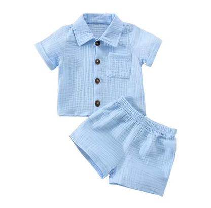 Baby Toddler Boys Muslin Shirt & Shorts Set. 6 Colours 0M-3Y
