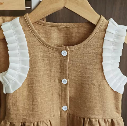 Kids Girls Linen Sleeveless Top & Matching Wide Leg Trousers. 3 Colours 3-10Y