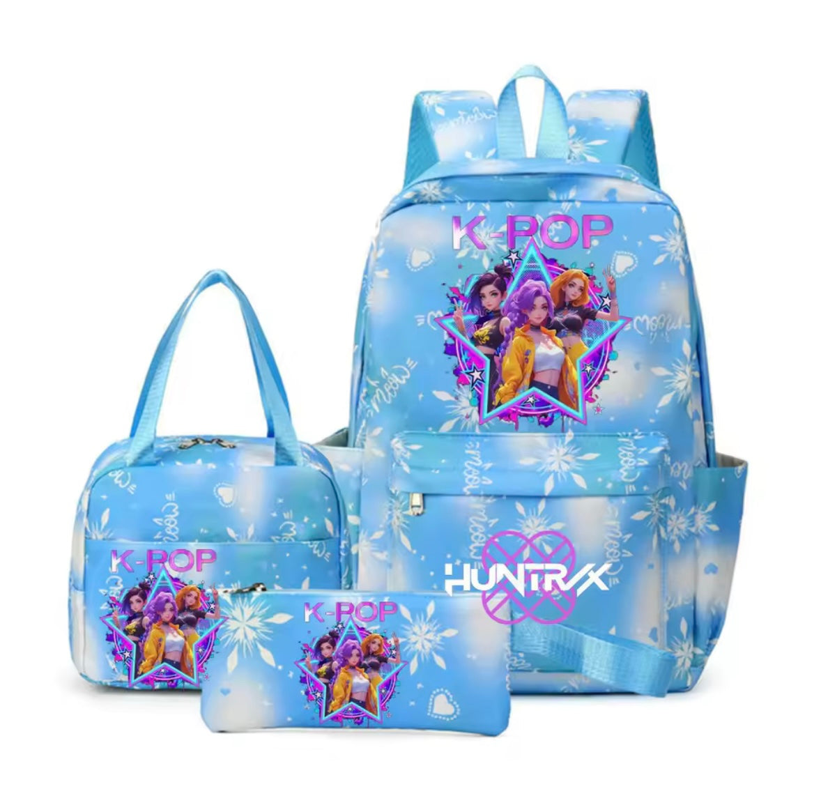 Kids K-Pop Demon Hunters School Bag 3 Piece Set. 4 Colours