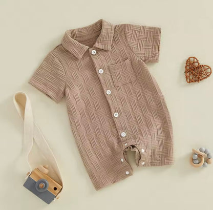 Baby Toddler Boys Lapel Button Front Romper. 4 Colours 3-18M