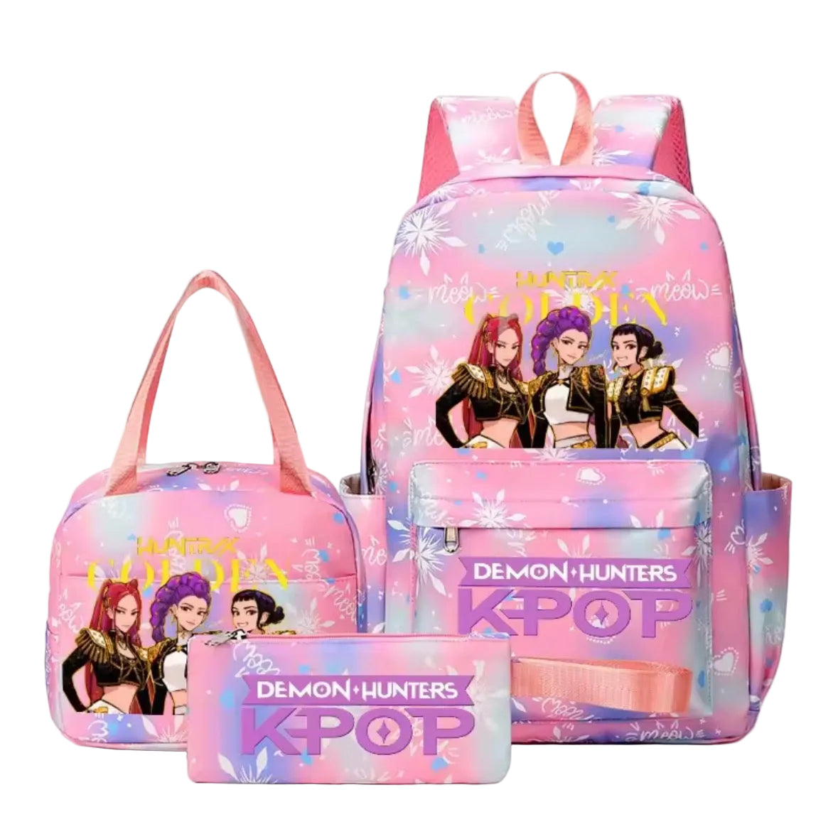 Kids K-Pop Demon Hunters School Bag 3 Piece Set. 4 Colours