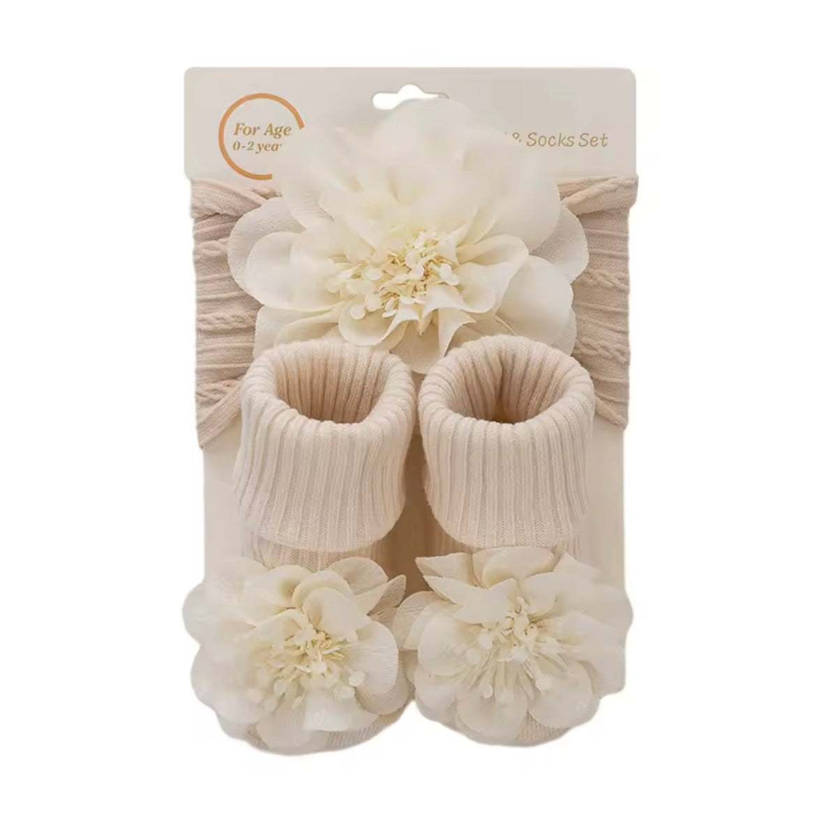 Baby Girls Flower Headband & Non Slip Socks Set. 3 Colours 0-12M