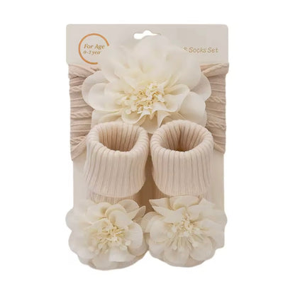 Baby Girls Flower Headband & Non Slip Socks Set. 3 Colours 0-12M