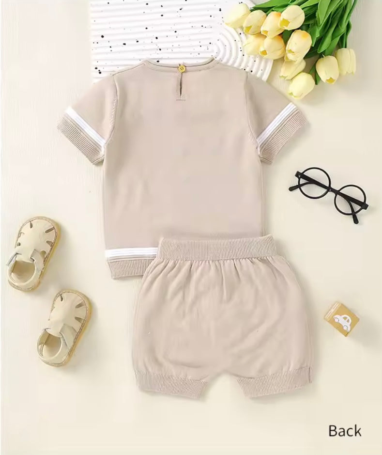 Baby Toddler Short Sleeve Knitted Top & Shorts Set. 3 Colours 3-18M