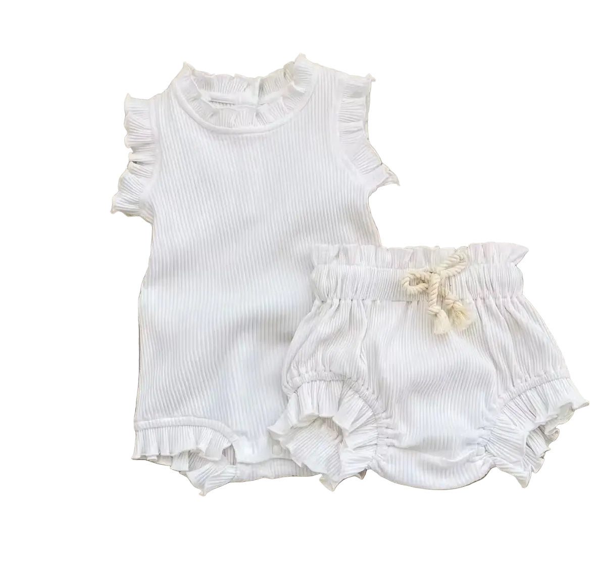 Baby Toddler Girls Ribbed Romper Vest & Matching Shorts Set. 3 Colours 0M-12M