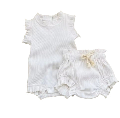 Baby Toddler Girls Ribbed Romper Vest & Matching Shorts Set. 3 Colours 0M-12M