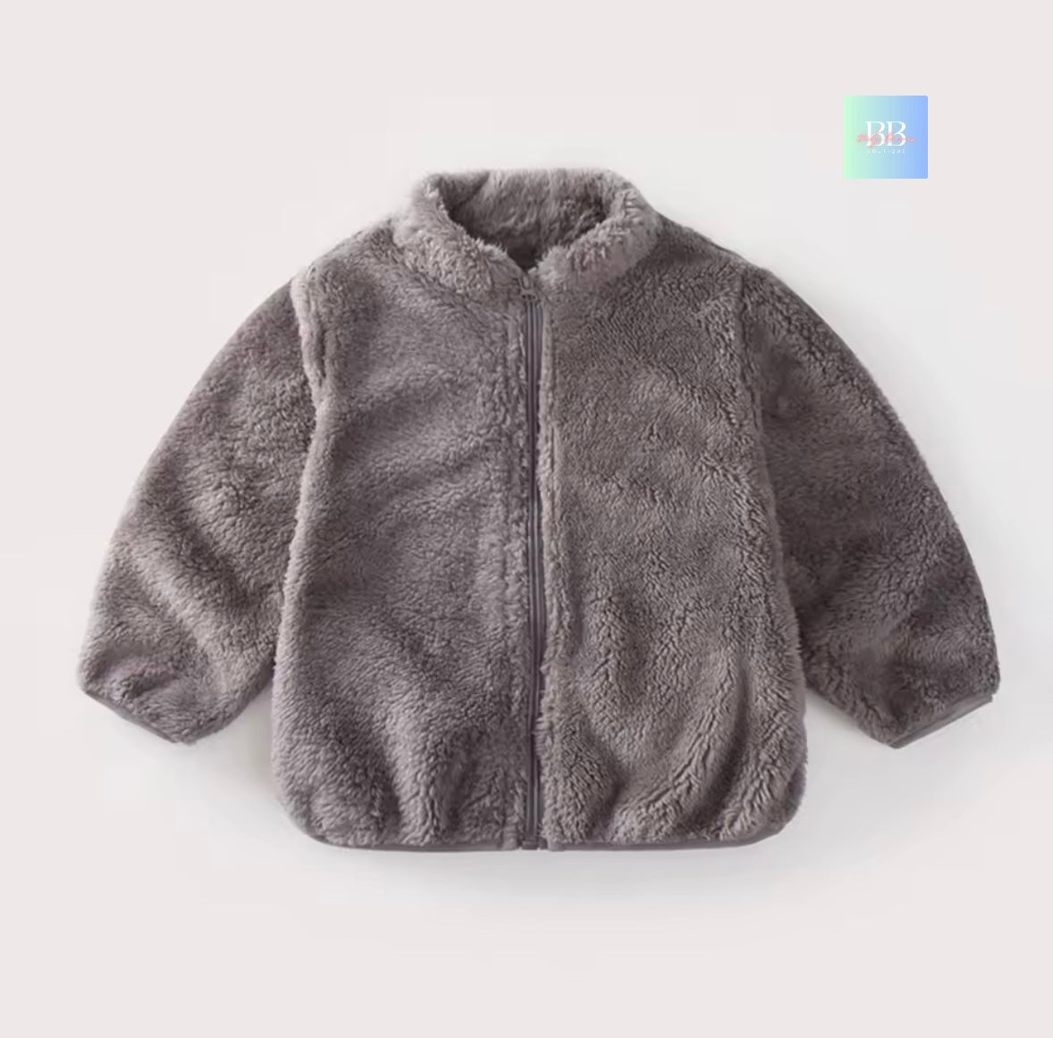 Gray fleece jacket on a white background