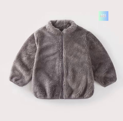 Gray fleece jacket on a white background