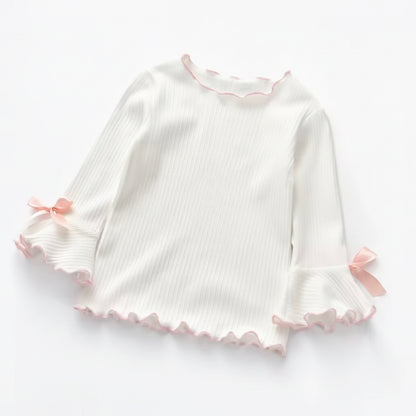 Kids Girls Ribbed Long Sleeve Bowknot Top. 3 Colours 2-8Y