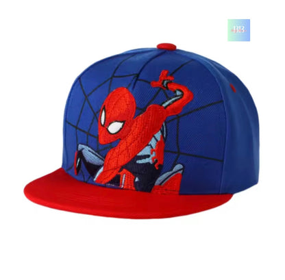 Blue and red cap with Spider-Man design on a white background