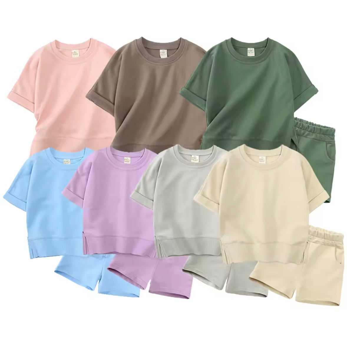 Kids Unisex Lightweight Short Sleeve Sweater & Matching Shorts Set. 6 Colours 12M-7Y