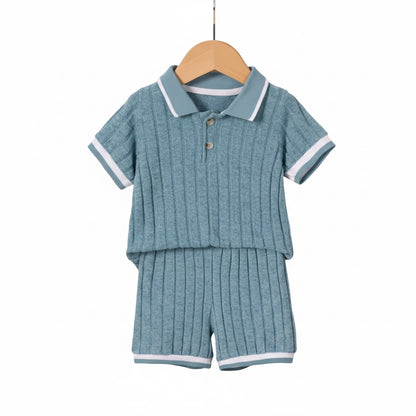 Kids Boys Lightweight Ribbed Polo Shirt & Shorts Set. 3 Colours 18M-5Y