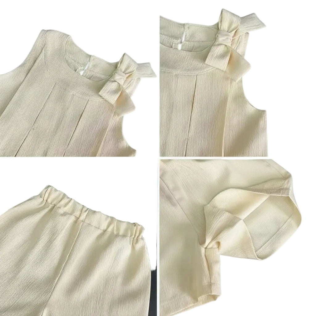 Kids Girls Lightweight Pleated Vest Top & Shorts Set. 5 Colours 3-7Y