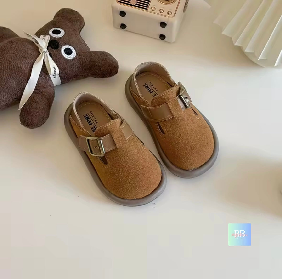 Kids Suede Leather Shoes with Buckle & Thick Rubber Sole. 3 colours, EU infant-junior size 23-34