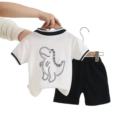 Kids Boys Lightweight Dinosaur Polo Shirt & Shorts Set. 3 Colours 12M-5Y