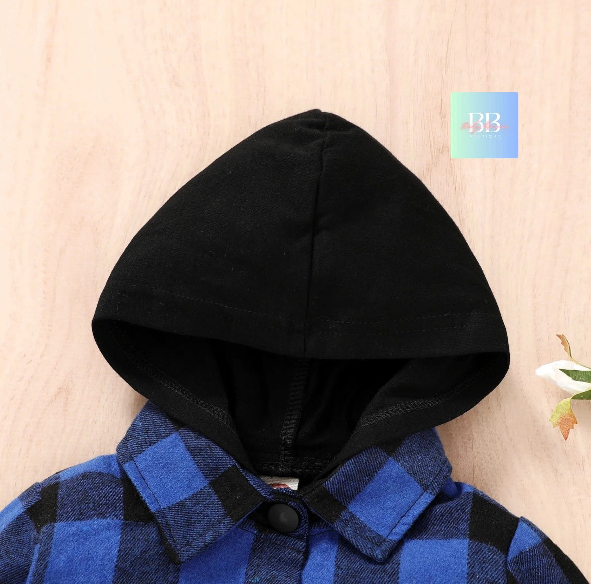 Boys Check Shirt, Long Sleeve with Hood. 18-24 Months