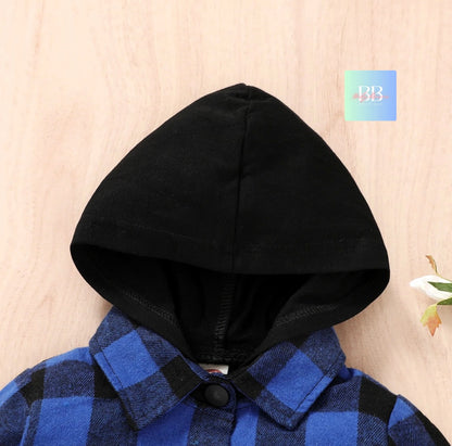 Boys Check Shirt, Long Sleeve with Hood. 18-24 Months