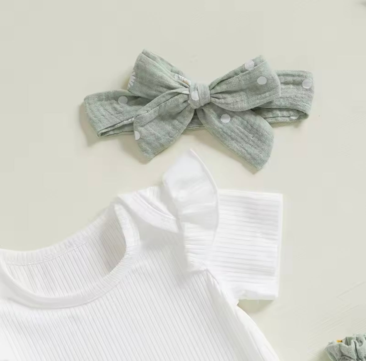 Baby Toddler Girls Ribbed Romper Muslin Shorts & Matching Headband Set 3M-24M