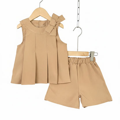 Kids Girls Lightweight Pleated Vest Top & Shorts Set. 5 Colours 3-7Y