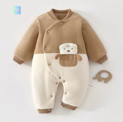 Baby romper with bear design on a white background
