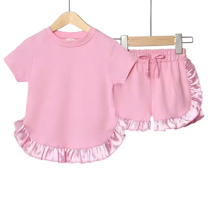 Kids Cotton Silk Edge T-shirt & Shorts Set. 6 Colours 9M-7Y