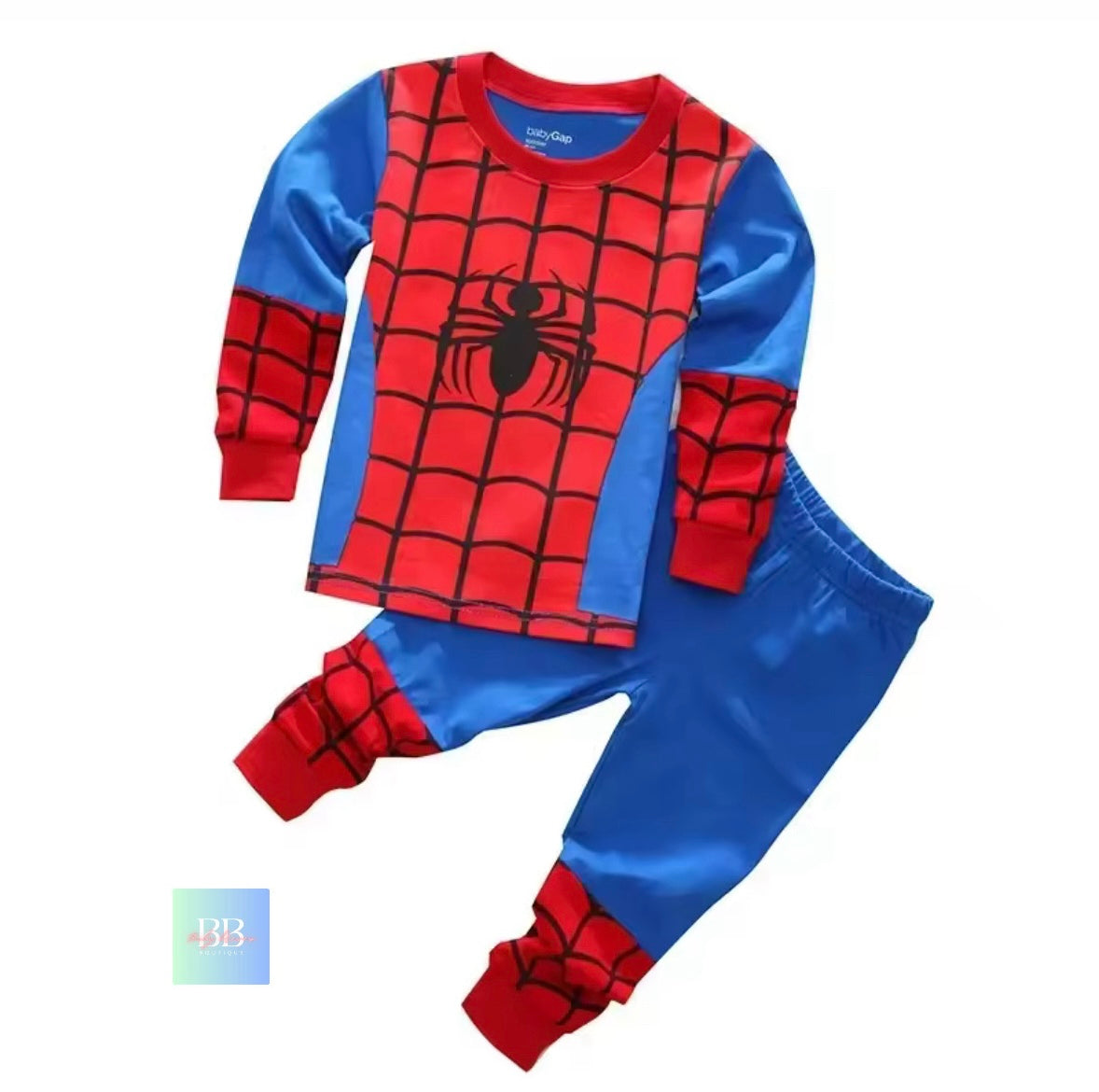 Spider-Man themed children's pajama set on a white background