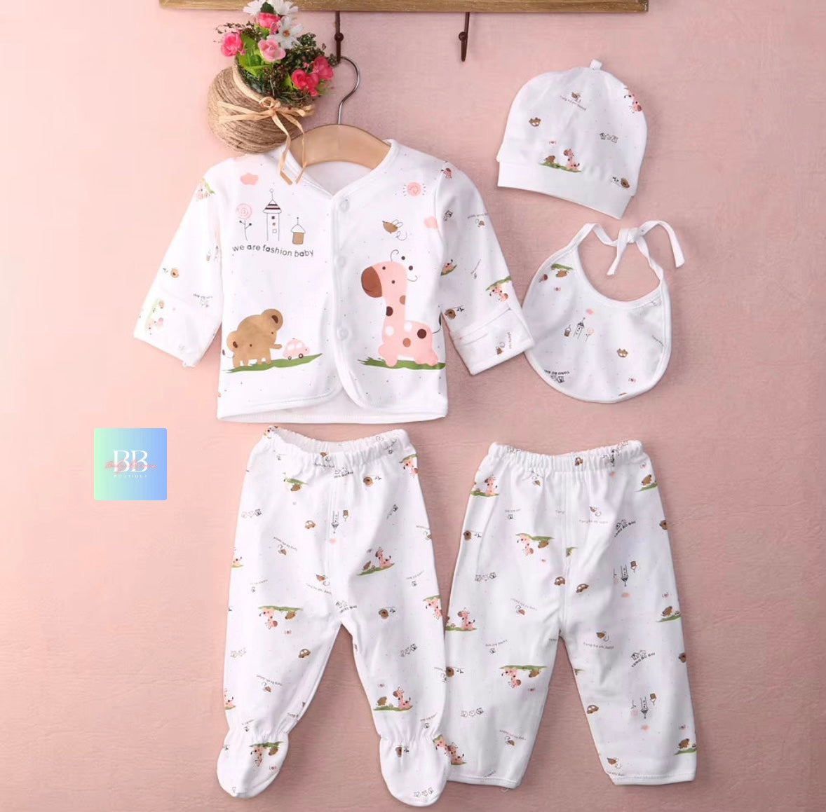 Baby Unisex Pyjamas with Animal Print Shirt & Pants. 0-3M, 3 Colours!