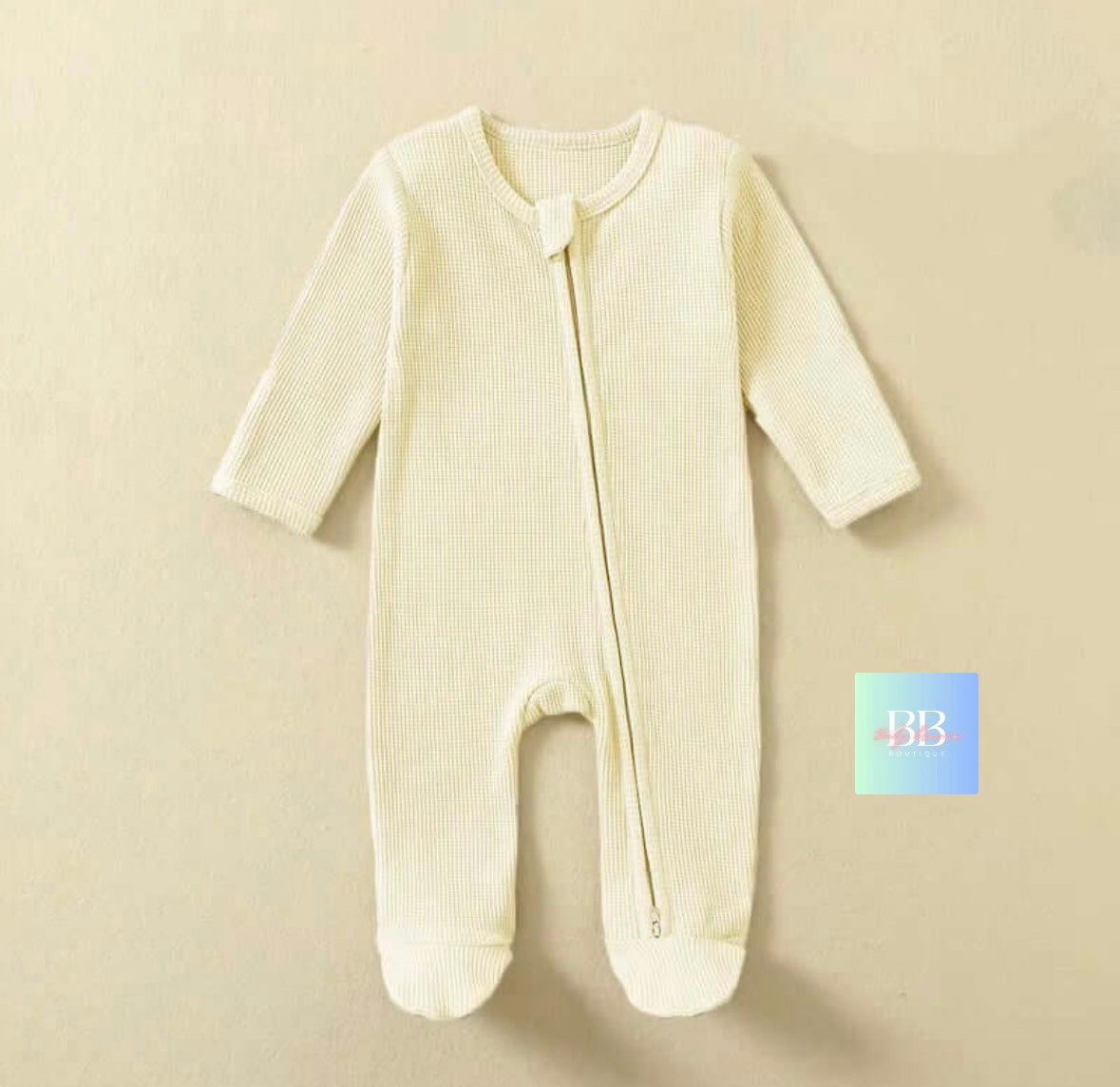 Organic waffle Cotton Baby Rompers with zip. Footed Long-Sleeve Sleepsuits 3-12M, 4 colours.
