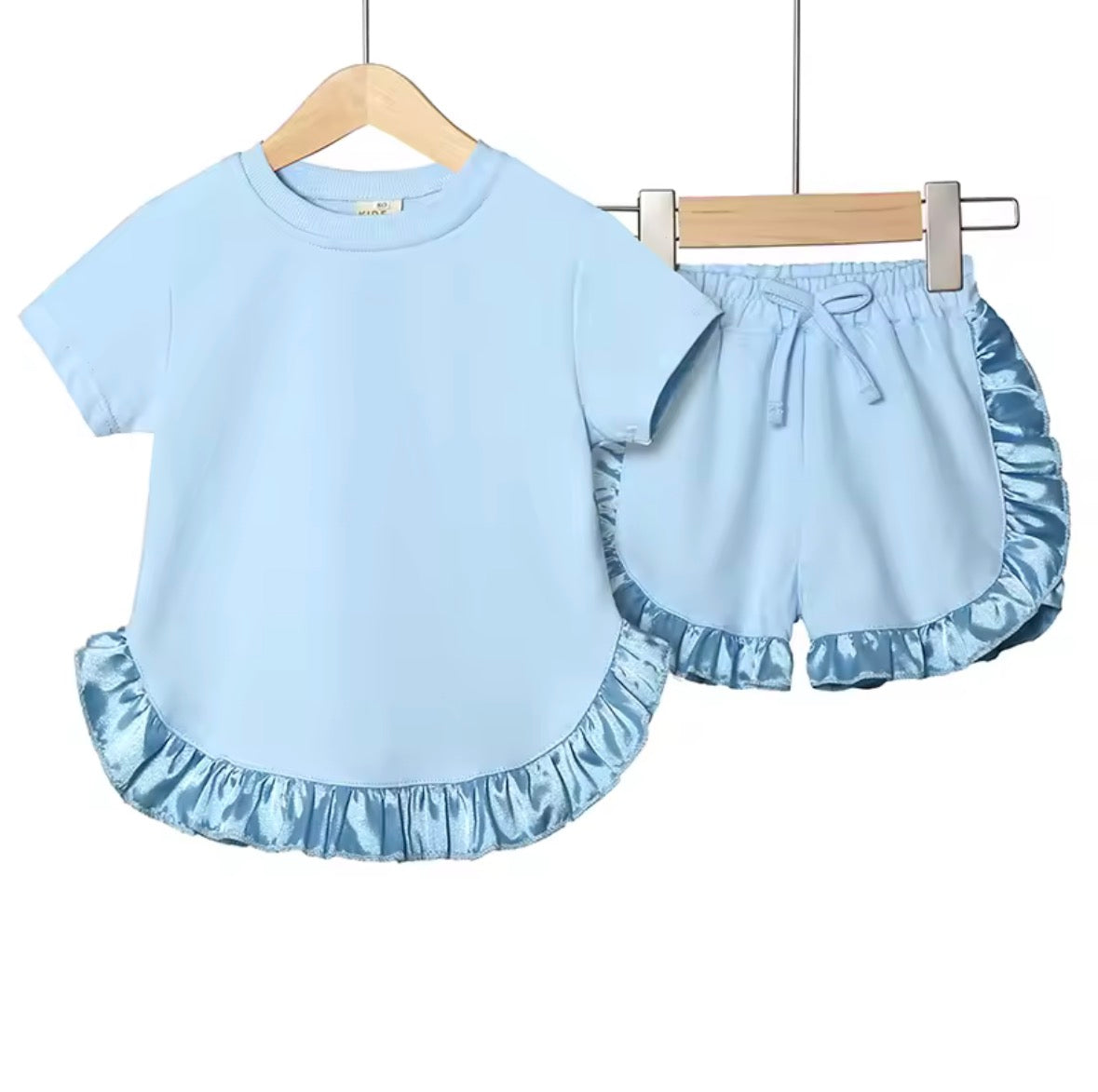 Kids Cotton Silk Edge T-shirt & Shorts Set. 6 Colours 9M-7Y